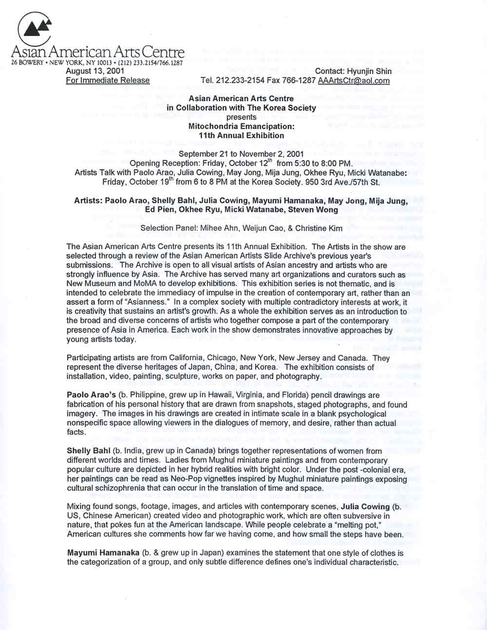 Pien Edward Selected Document Artasiamerica A Digital Archive Mitochondria Emancipation Press Release Pg Examples Of A Proposal Essay also Essays Papers I Need Help Writing A Speech