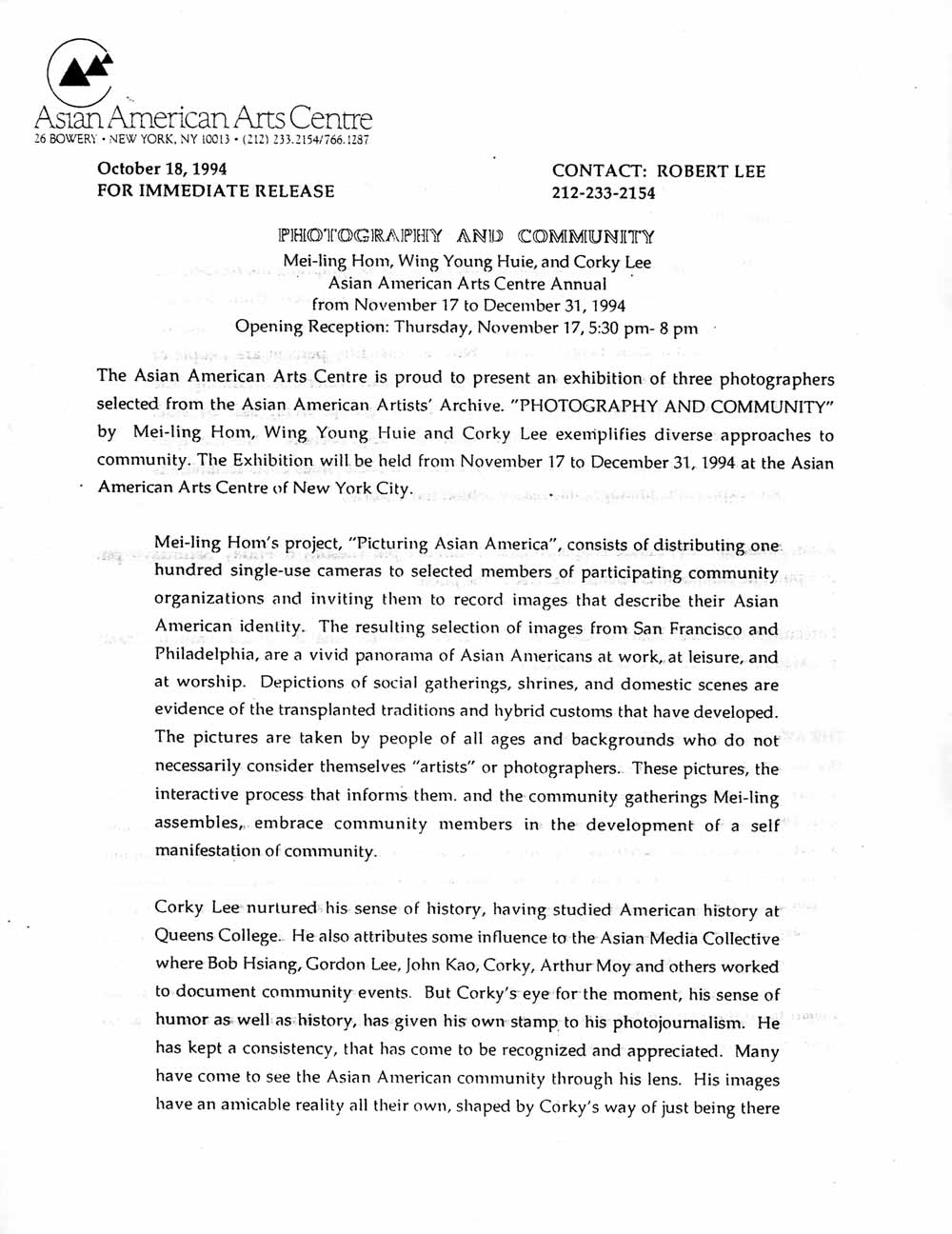 Exhibition press release for