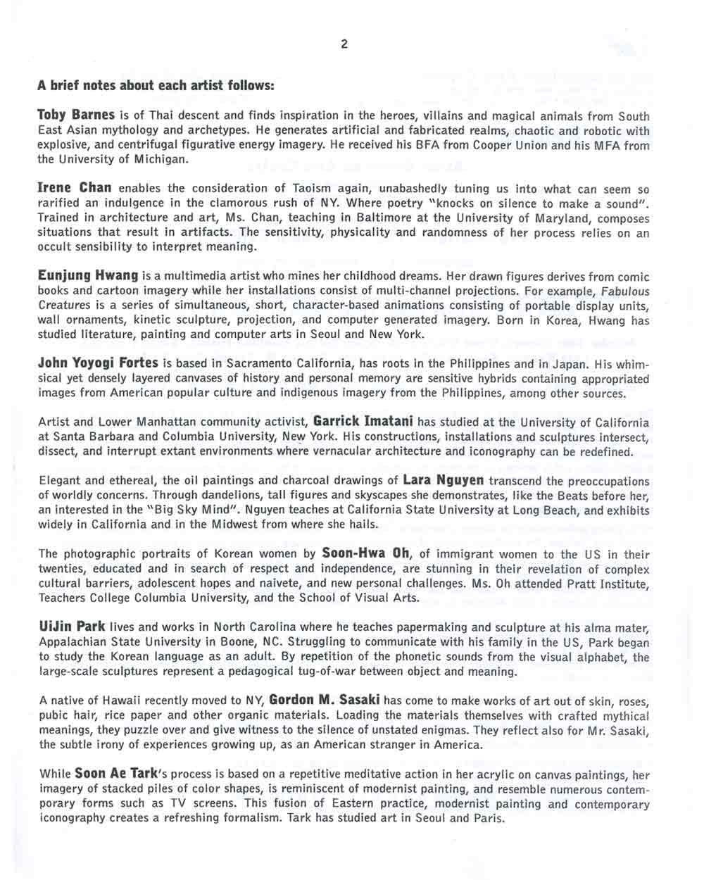 Provocations, press release, pg 2