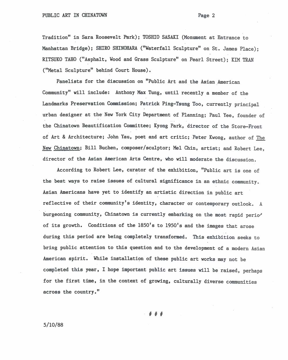 Public Art in Chinatown, press release, pg 2