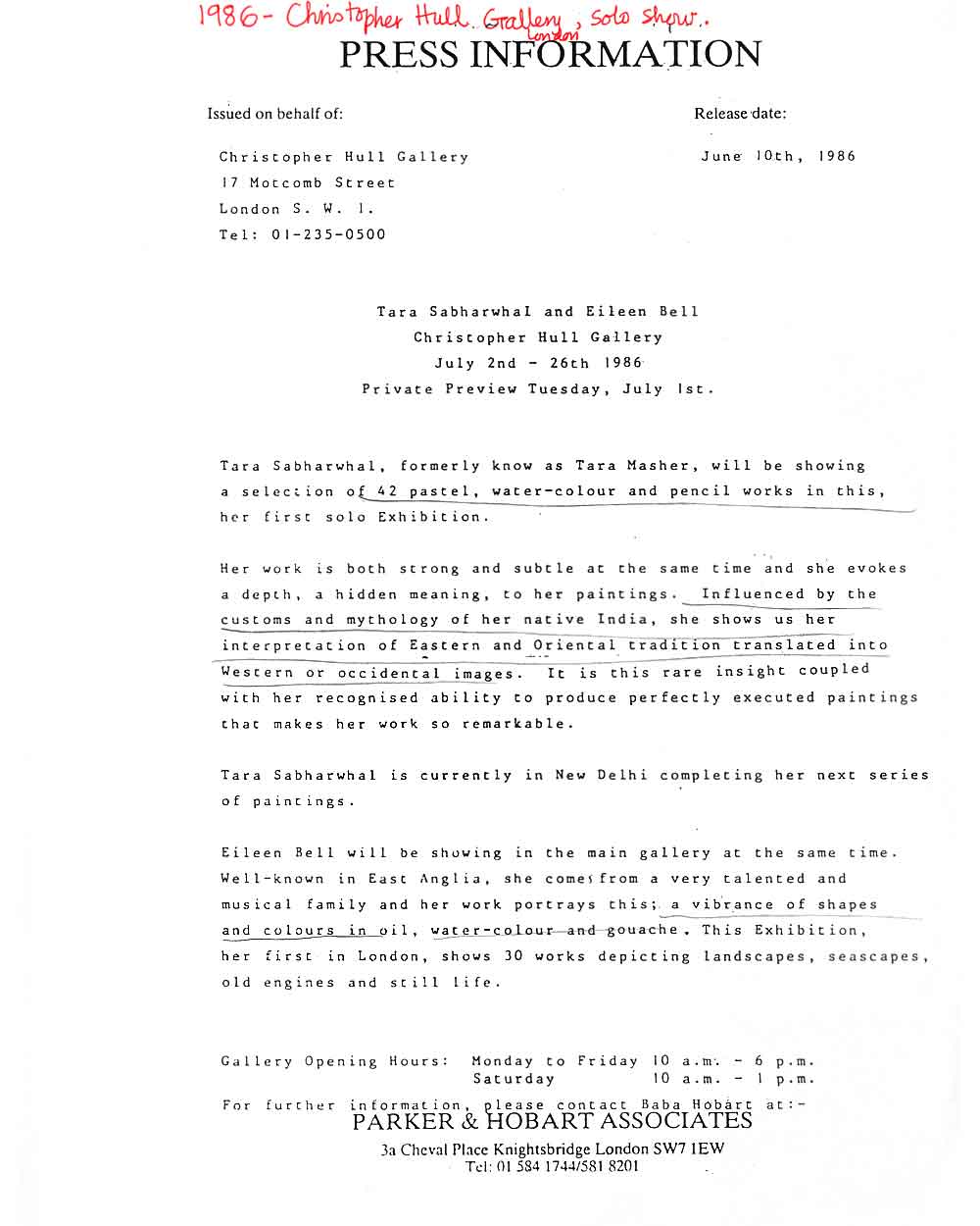 Tara Sabharwhal at Christopher Hull Gallery, pg 1