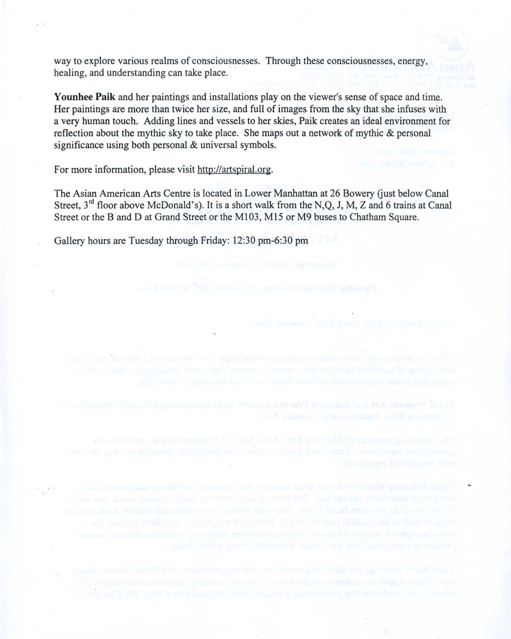 Three Women, press release, pg 2