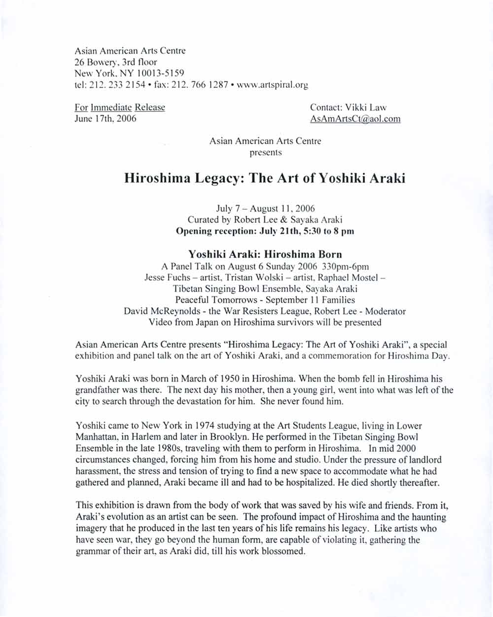 Hiroshima Born press release, pg 1