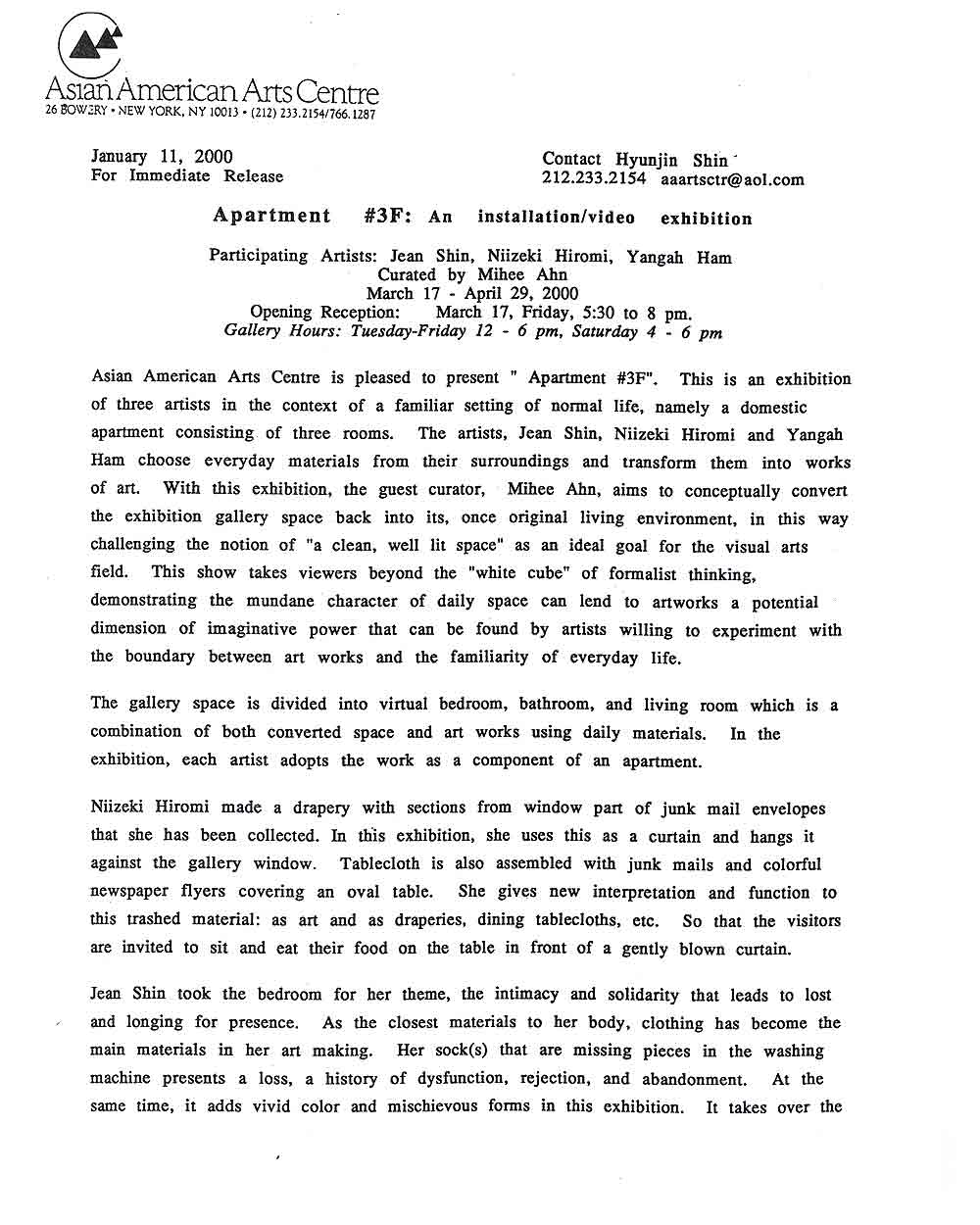 apt #3F, press release, pg 1
