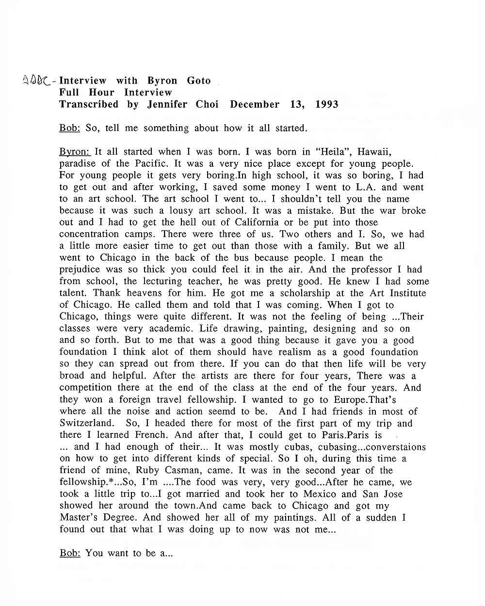 Interview of Byron Goto, pg 1