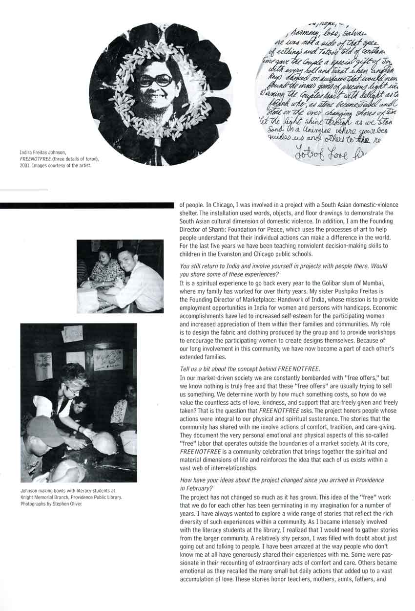 FREE NOT FREE: an installation by Indira Freitas Johnson, interview, pg 2