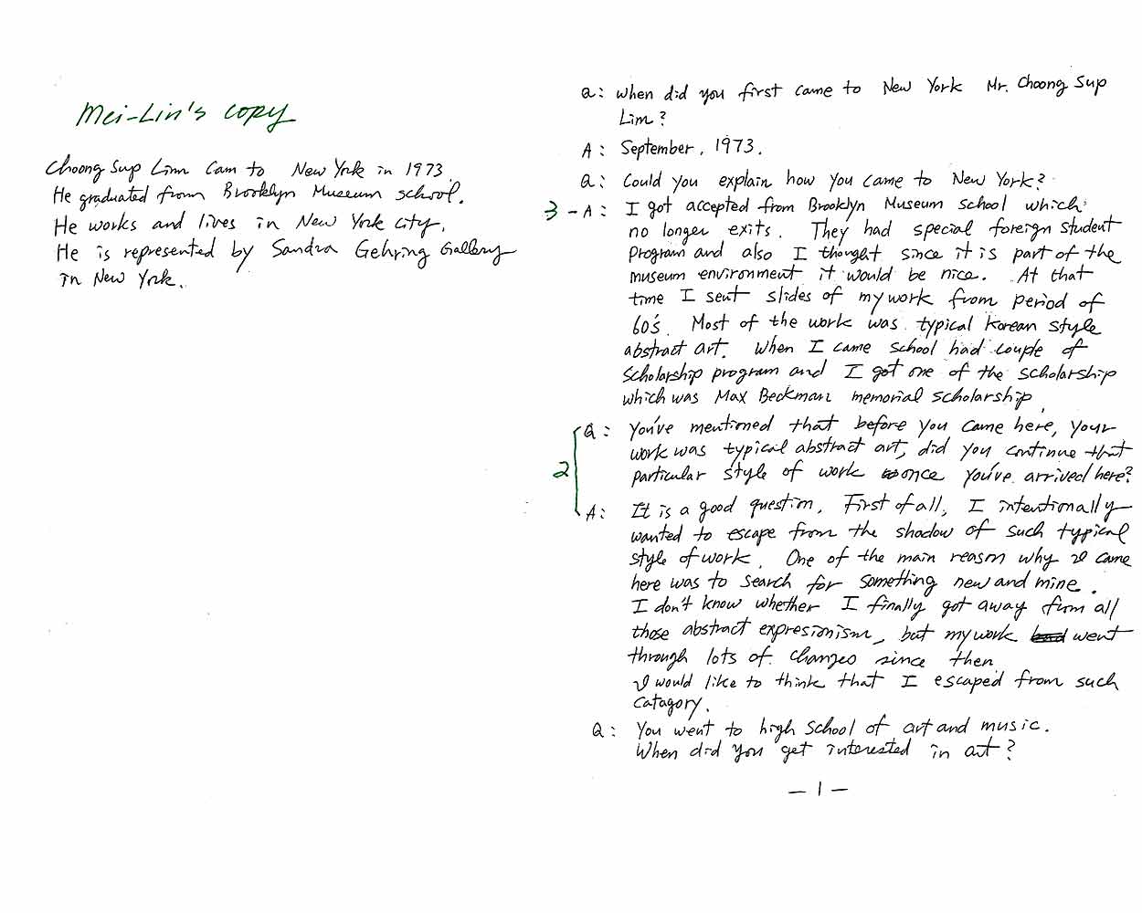 Choong Sup Lim, interview, pg 1