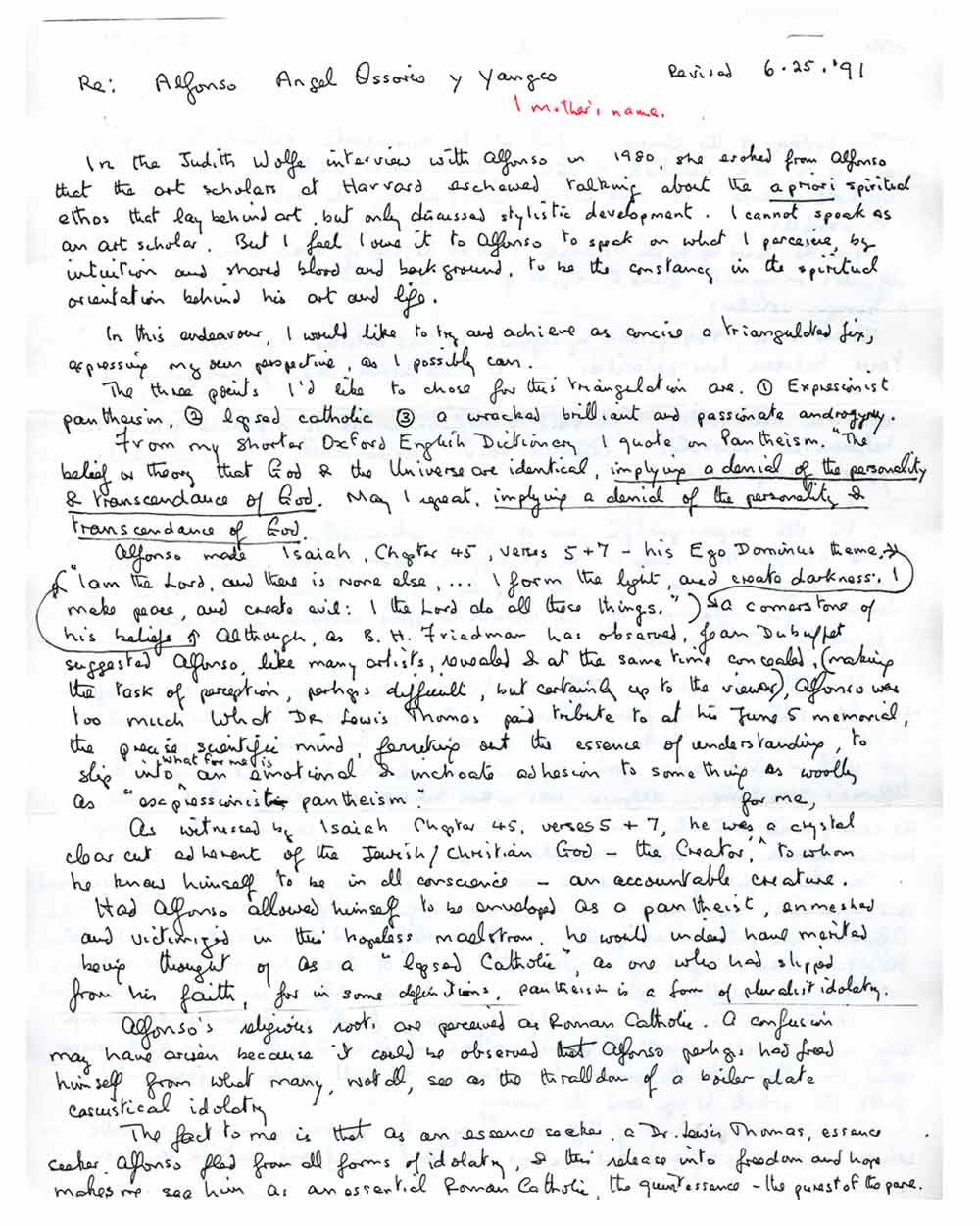 Letter from Frederic E. Ossorio to Robert Lee, pg 1