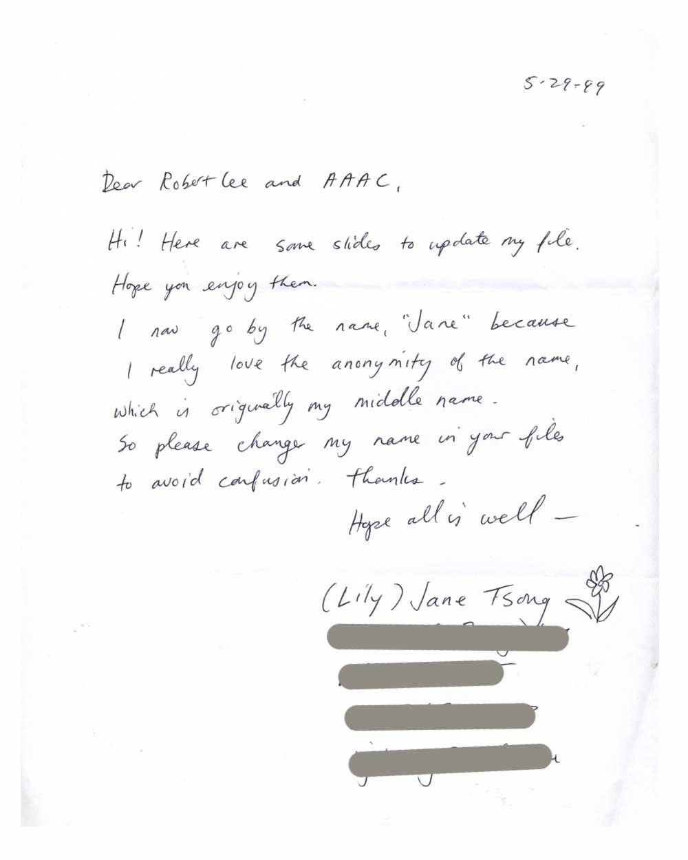 Letter to Robert Lee and AAAC