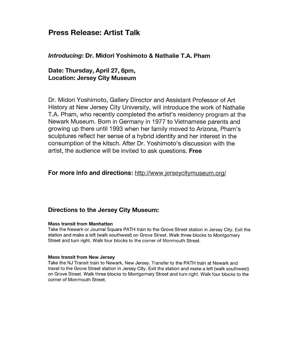 Artist Talk, press release