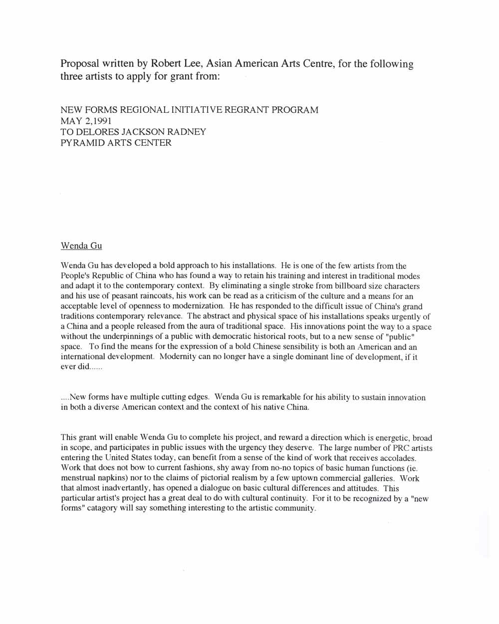 Proposal for Byron Kim, Wenda Gu, Mo Bahc, pg 1