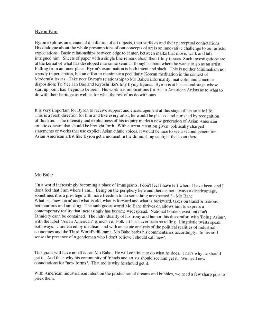 Proposal for Byron Kim, Wenda Gu, Mo Bahc, pg 2
