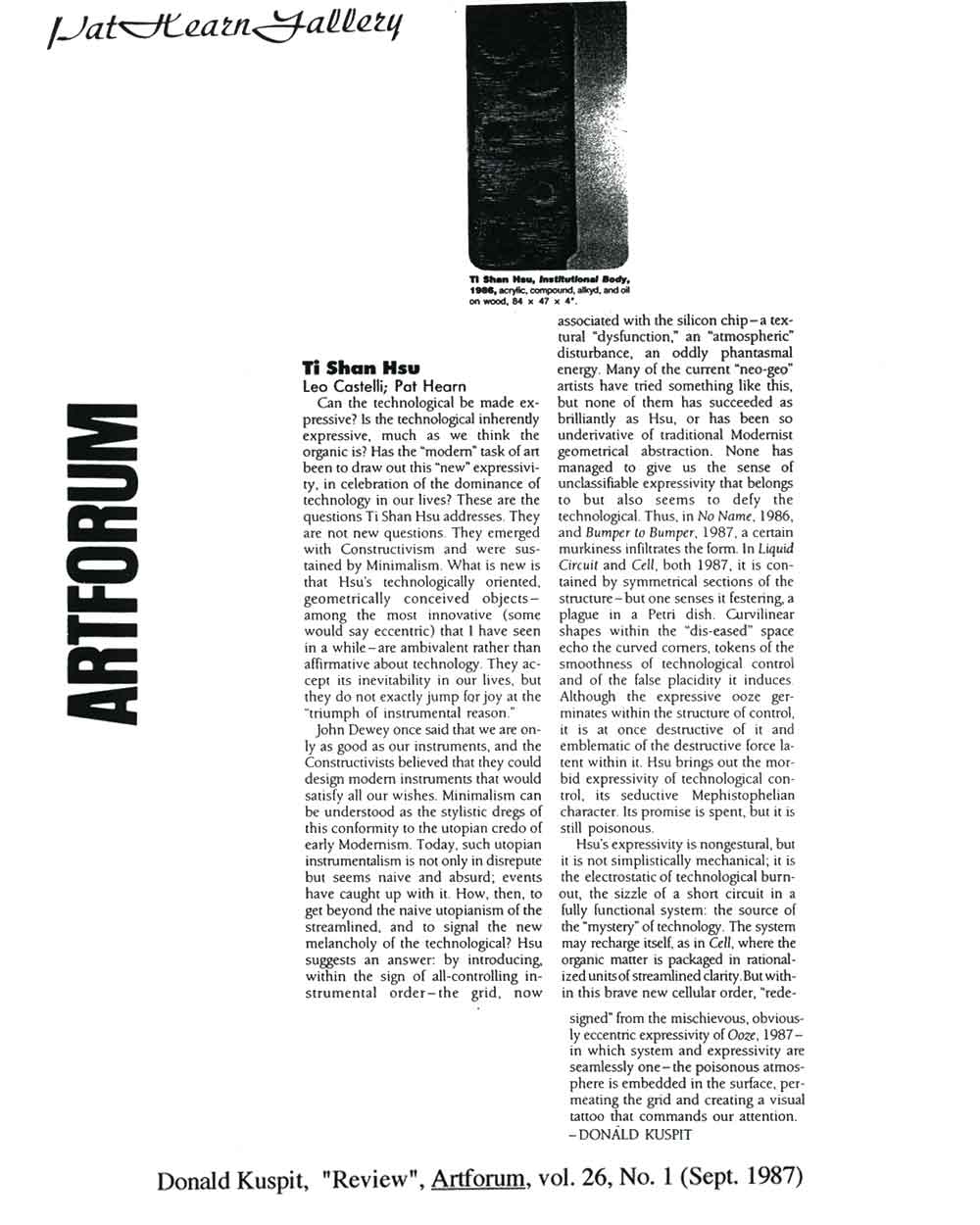 Tishan Hsu, article in Artforum