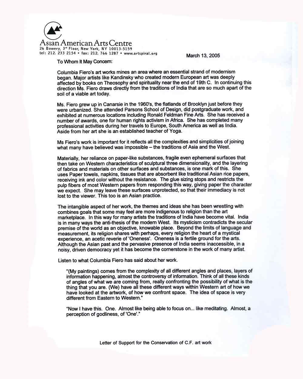 Written testimony for Columbia Fiero, pg 1